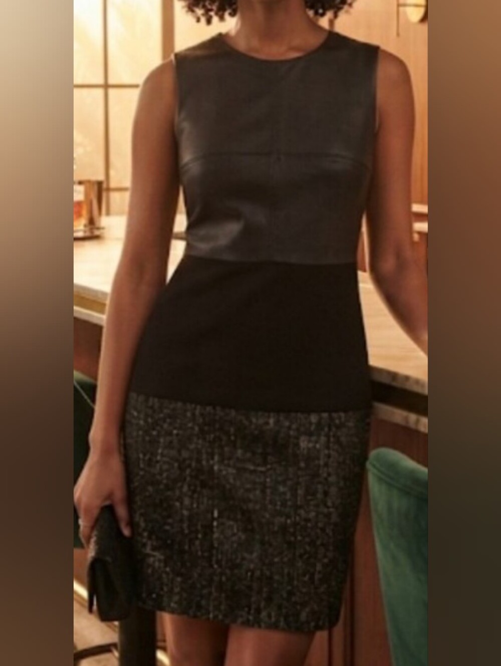 Bailey 44 Black Mixed-Media Sleeveless Shift Dress